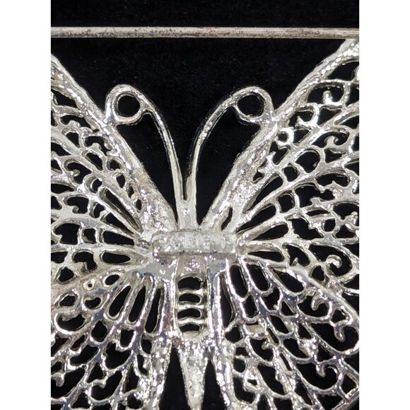 Vintage M Jent Butterfly Pin Silver Tone Open Metal Work Brooch - Picture 7 of 8